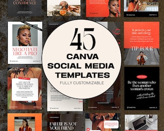 Paquete de 40 plantillas de carrusel de redes sociales de Canva para coaches, consultores y proveedores de servicios. Plantilla editable para publicación de Instagram con estética llamativa y color naranja.