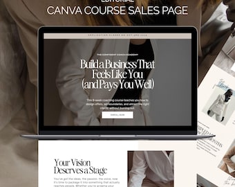Plantilla de página de ventas de Canva, página de destino del curso para coaches, creador de cursos, embudo de ventas, sitio web editable, página de ventas editorial en línea, seminario web