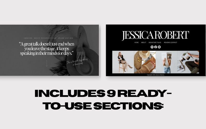 Event booking and contact section on professional speaker website template in Canva