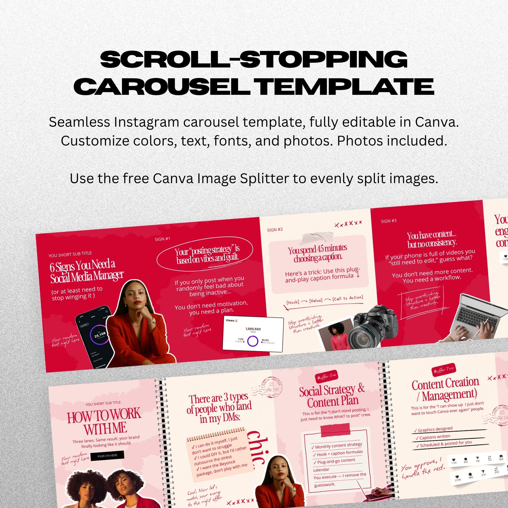 Pink & Red Carousel Templates Scrapbook Instagram Canva Editable ...