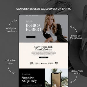Editable Canva website template showcasing 9 sections for speakers and workshop hosts