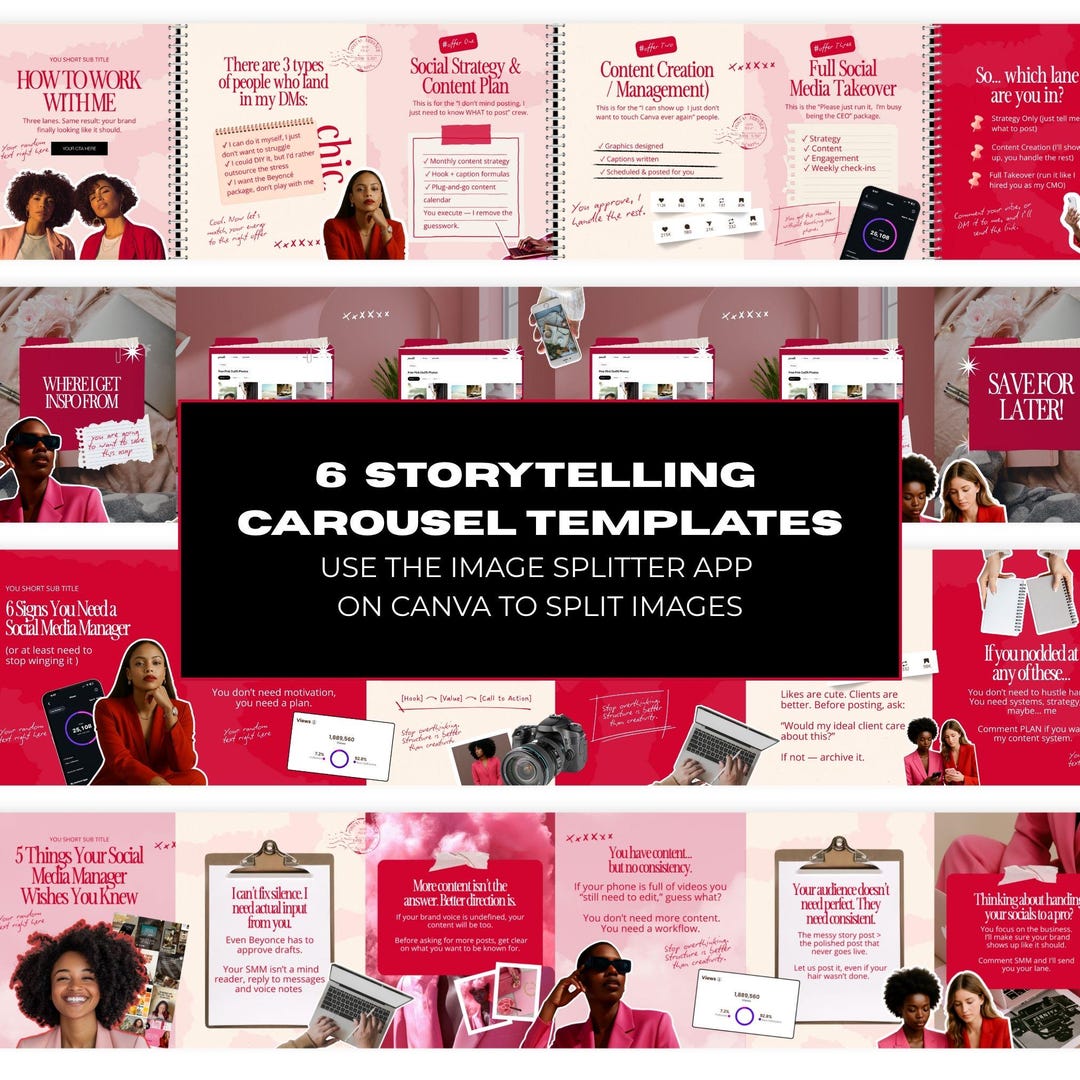 Pink & Red Carousel Templates Scrapbook Instagram Canva Editable ...