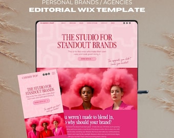 Websitesjabloon Wix Studio for Lifestyle Merken Brand Agency Speakers Personal Brands Vetgedrukt Mediabureau Creatief Vrouwelijk roze ontwerp