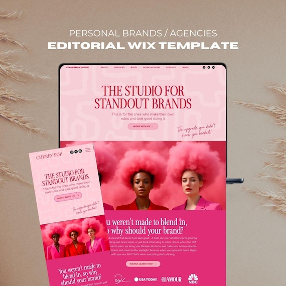 Website Template Wix Studio  for Lifestyle Brands Brand Agency Speakers Personal Brands Bold Media Agency Creative Feminine Pink Design