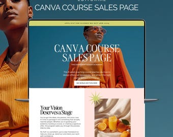 Plantilla editable de página de ventas de cursos de Canva, página de destino editorial moderna para coaches, creador de cursos, embudo de ventas, seminario web, seminario web audaz