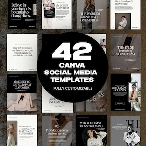 Pacchetto social media Luxe Canva Carousel, design minimale ed estetico modificabile, post Instagram, tema nero, design editoriale, personalizzabile Canva