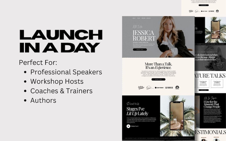 Customizable Canva website template for authors trainers and keynote speakers