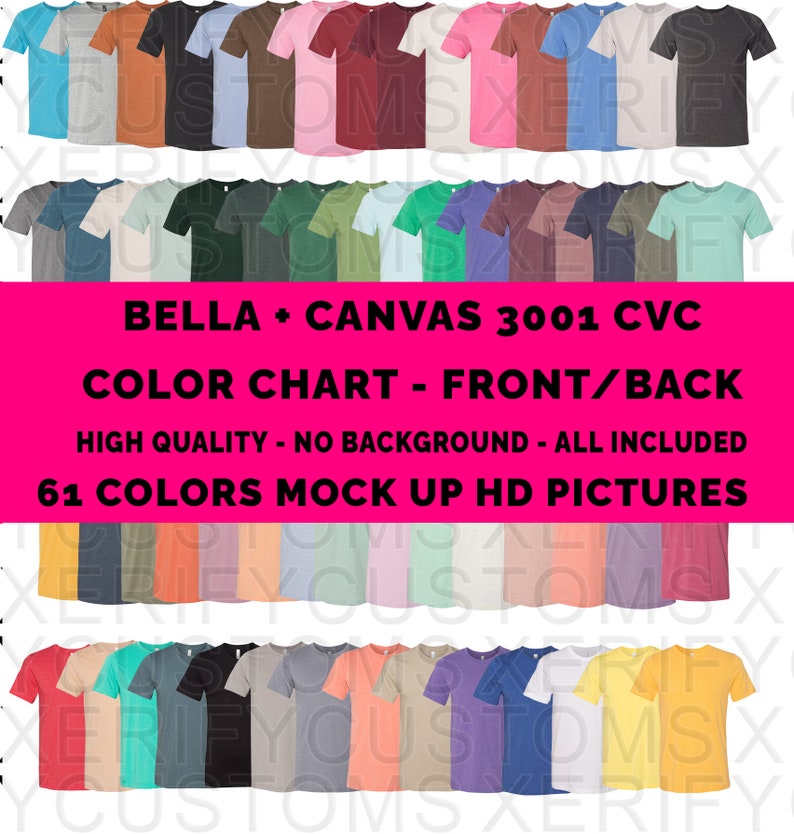 Download Bella Canvas 3001 cvc mock up color chart Front AND Back | Etsy