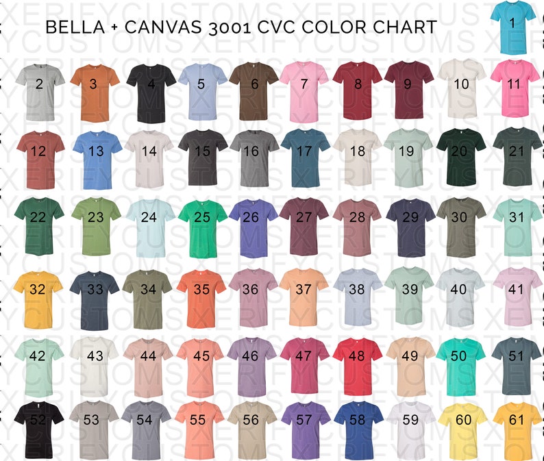 Download Bella Canvas 3001 cvc mock up color chart Front AND Back | Etsy