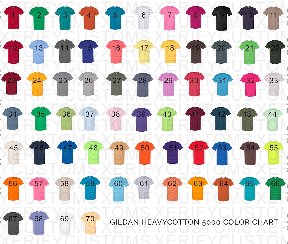 Gildan HeavyCotton 5000 mock up color chart Front AND Back | Etsy