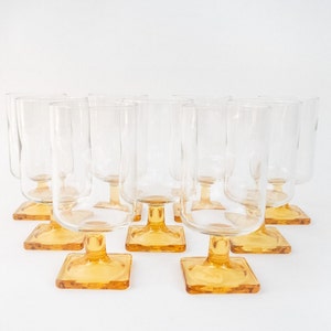 Retro Gold Base Cups, Vintage Amber Cups Set, Pedestal Drinking Glasses Small Glasses (9)