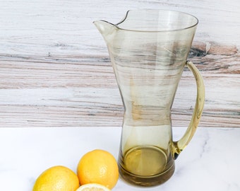 Italian Martini Pitcher,  Guild Craft Amber Hand Blown Curved Glass Retro 60's Yellow Cocktail Pitcher