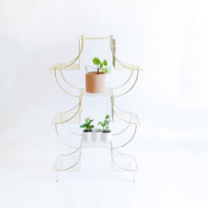 Midcentury Pagoda Gold Flashed Metal Plant Stand Retro MCM Wire Rack image 1