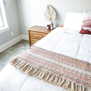 Vintage Wool Blanket With Fringed Throw