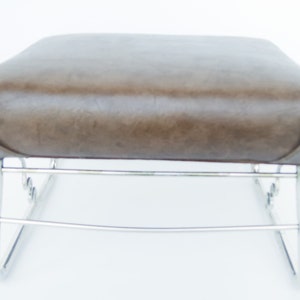 Brown Vinyl Leather Ottoman with Adjustable Metal Legs, Retro Furniture for Farmhouse Decor