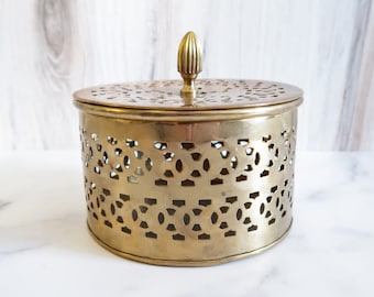 Vintage Brass Tin From India, Embellished With a lid