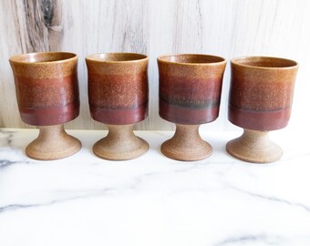 Ceramic Pottery Mugs Set of 4, Pedestal Handmade Mugs, Studio Pottery Stoneware Goblets