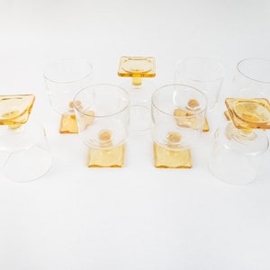 Retro Gold Base Cups, Vintage Amber Cups Set, Pedestal Drinking Glasses image 7