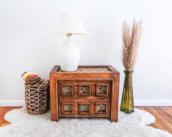 Wood Nightstand Vintage End Table with Two Drawers Handmade office furniture Brutalist Bedside Table Mid Century Solid Wood