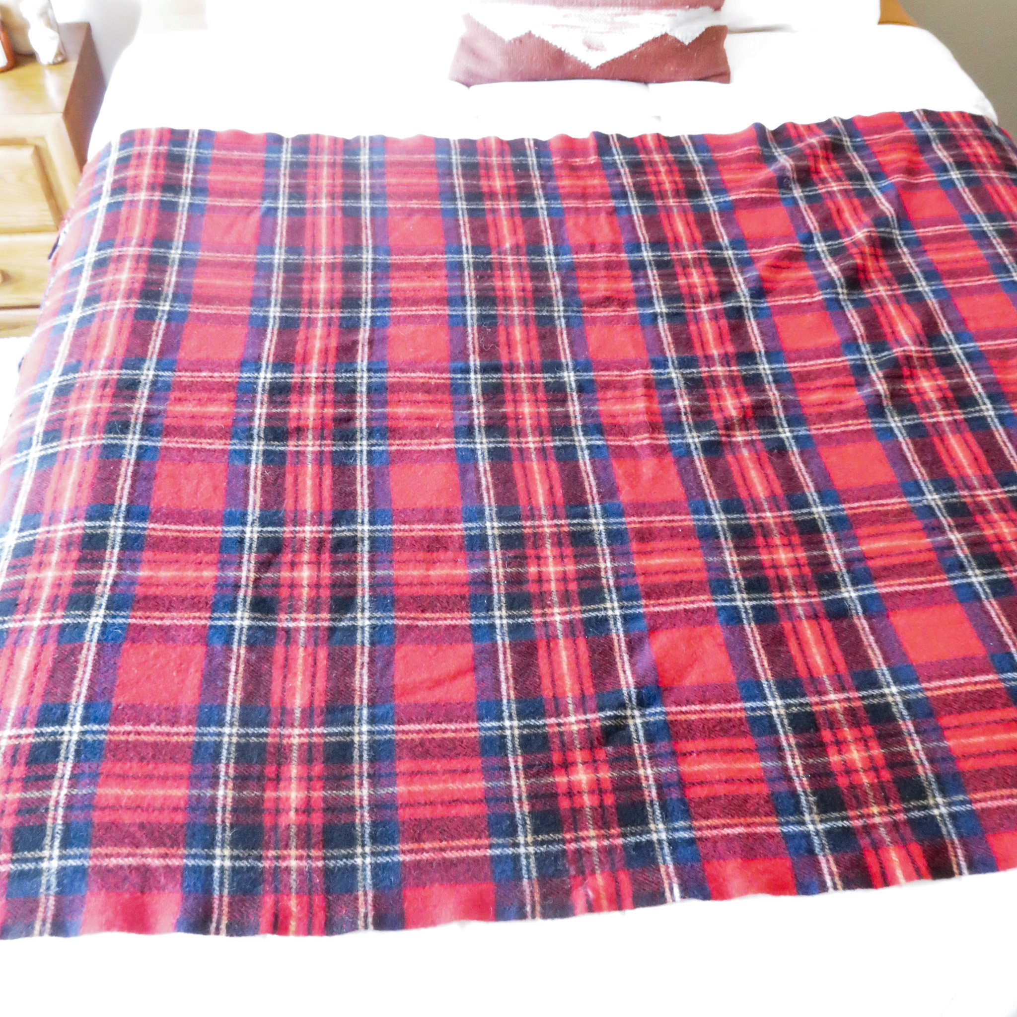 ヴィンテージチェック柄ウールペンドルトンブランケット（フリンジ付き