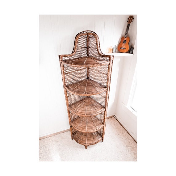 Boho Style Vintage Rattan Corner Shelf / Bookshelf Etsy