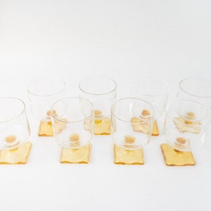 Retro Gold Base Cups, Vintage Amber Cups Set, Pedestal Drinking Glasses image 2