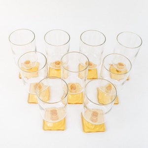 Retro Gold Base Cups, Vintage Amber Cups Set, Pedestal Drinking Glasses image 4