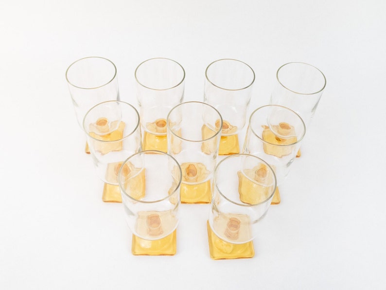 Retro Gold Base Cups, Vintage Amber Cups Set, Pedestal Drinking Glasses image 4