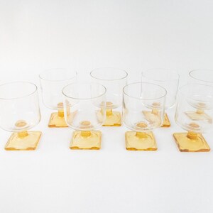 Retro Gold Base Cups, Vintage Amber Cups Set, Pedestal Drinking Glasses Wine Glasses (8)