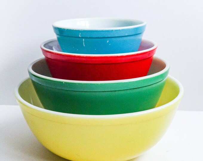 Vintage Pyrex Primary Color Mixing Bowl, Colored Bowls Full Numbered