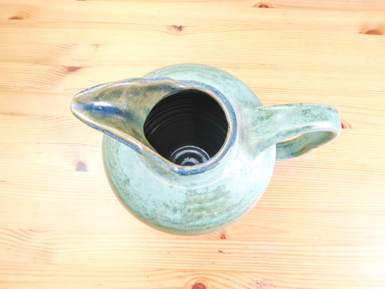 Swedish Farmhouse Pitcher, Ceramic Kitchen Vase, Retro Green Kitchen Island Decor, Vintage Flower Pot image 5