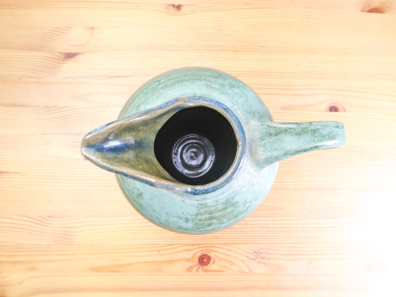 Swedish Farmhouse Pitcher, Ceramic Kitchen Vase, Retro Green Kitchen Island Decor, Vintage Flower Pot image 4