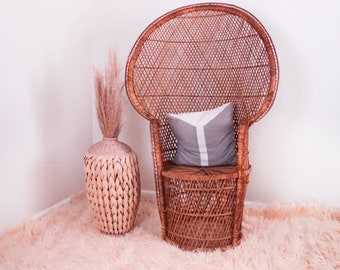 Rattan Peacock Chair, Cane Barrel Chair, Wicker Chair, Fan Back Wicker Chair, Vintage Mid Century Seat