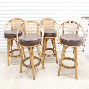 Bentwood Bar Stools With Cane Back and Leather Seat - Etsy