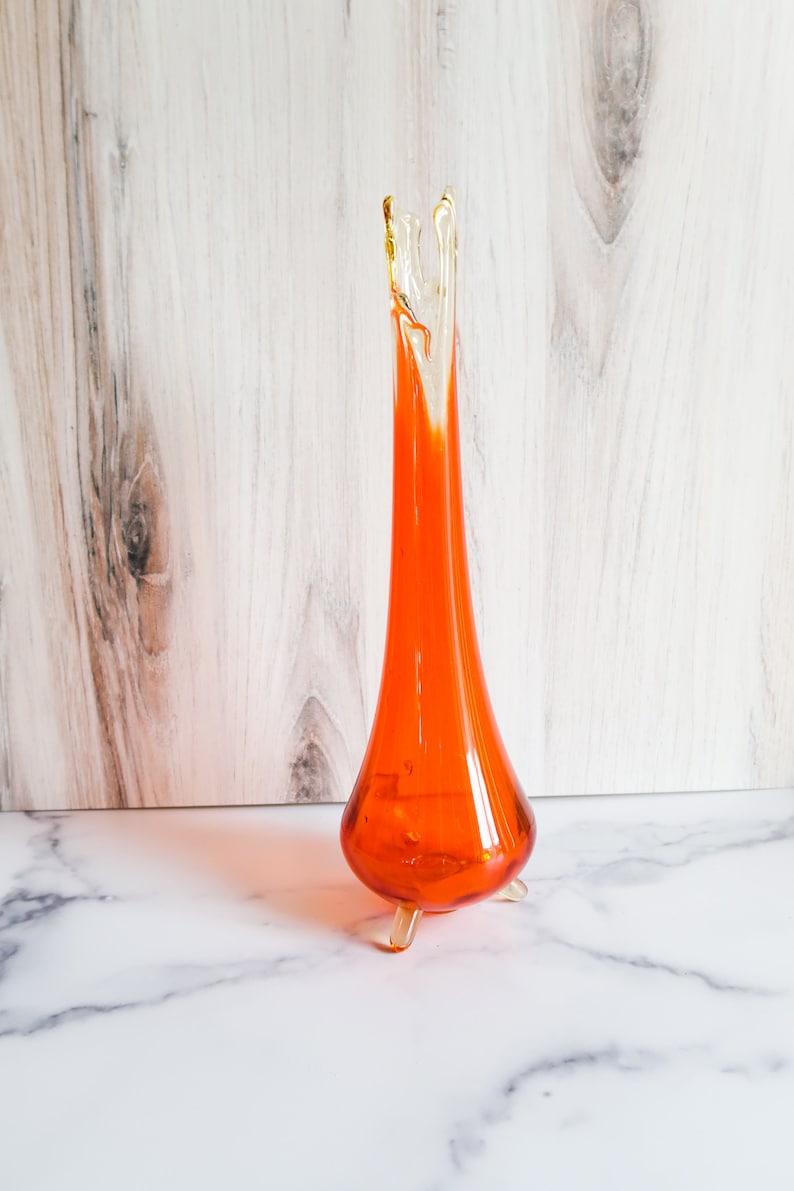 Sold Individually Mid Century Modern Viking Art Glass Orange Swung Stretch Vase