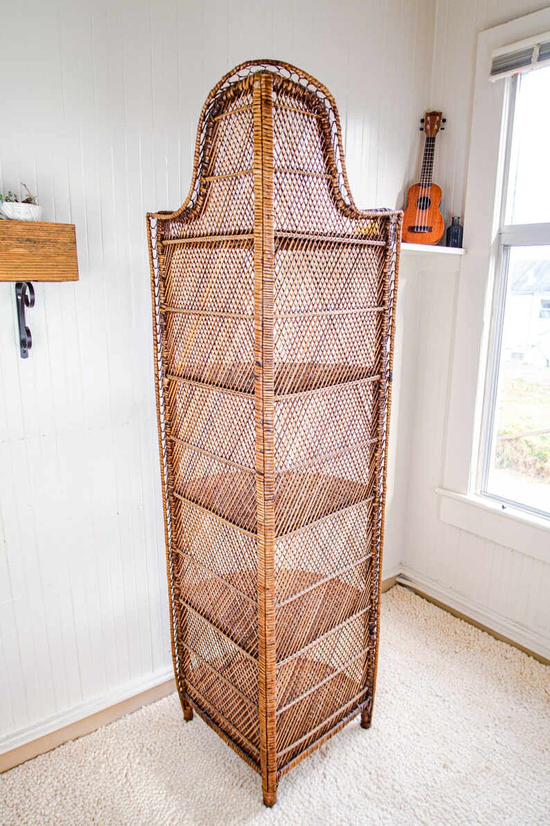 Boho Style Vintage Rattan Corner Shelf / Bookshelf Etsy