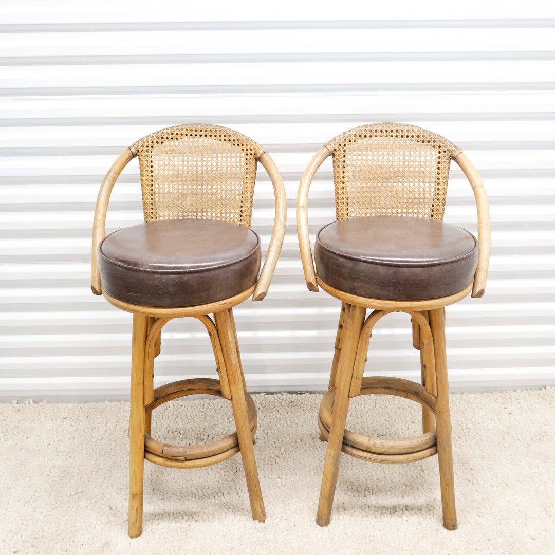 Bentwood Bar Stools With Cane Back and Leather Seat - Etsy