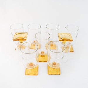 Retro Gold Base Cups, Vintage Amber Cups Set, Pedestal Drinking Glasses image 5