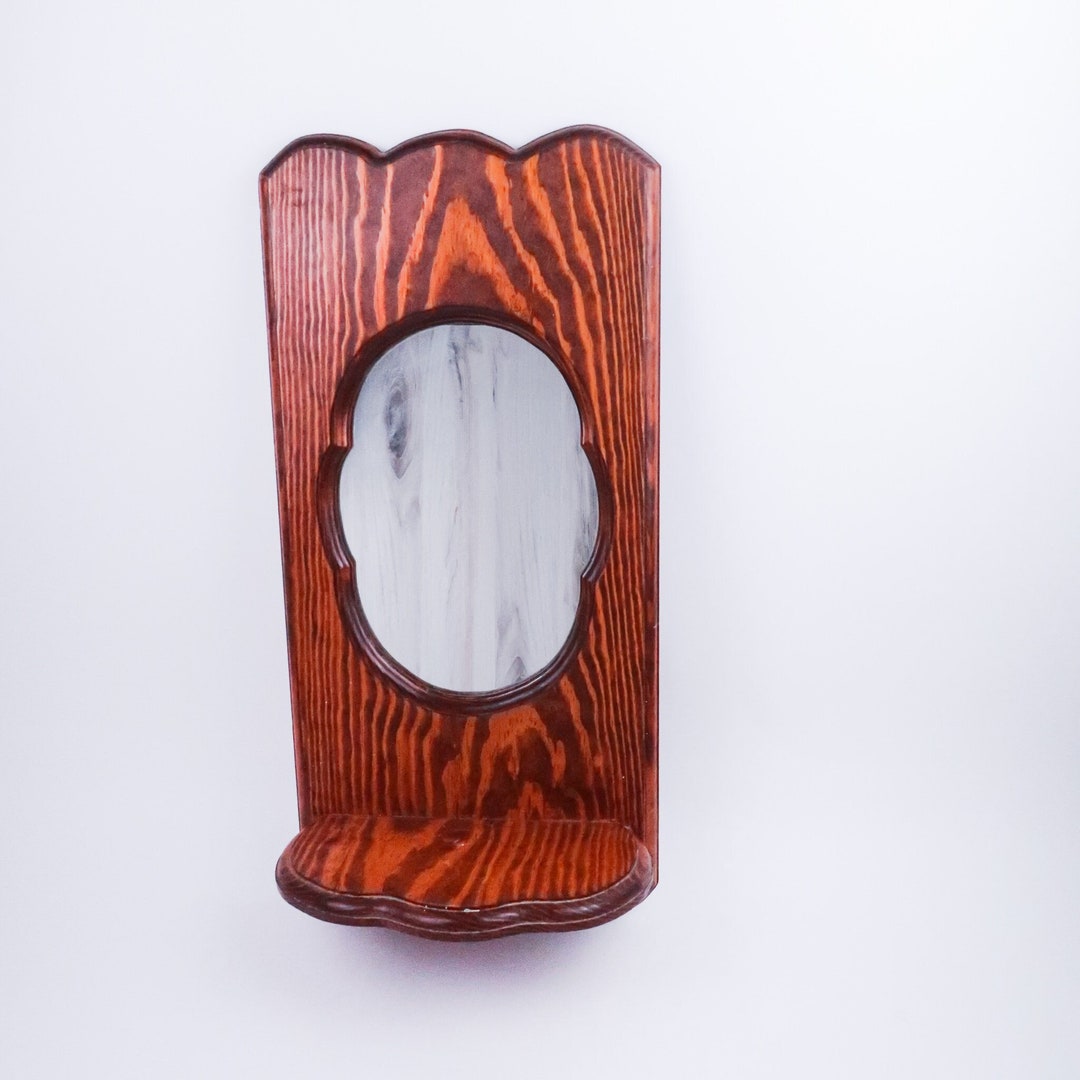Wood Wall Mirror With Shelf, Vintage Small Wall Mirror Etsy