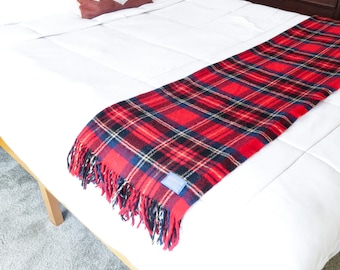 Vintage Plaid Wool Pendleton Blanket with Fringe