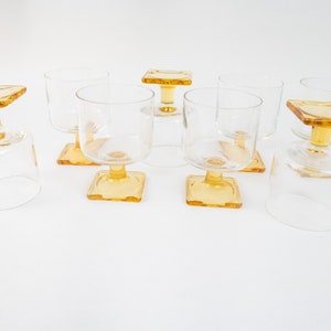 Retro Gold Base Cups, Vintage Amber Cups Set, Pedestal Drinking Glasses image 8