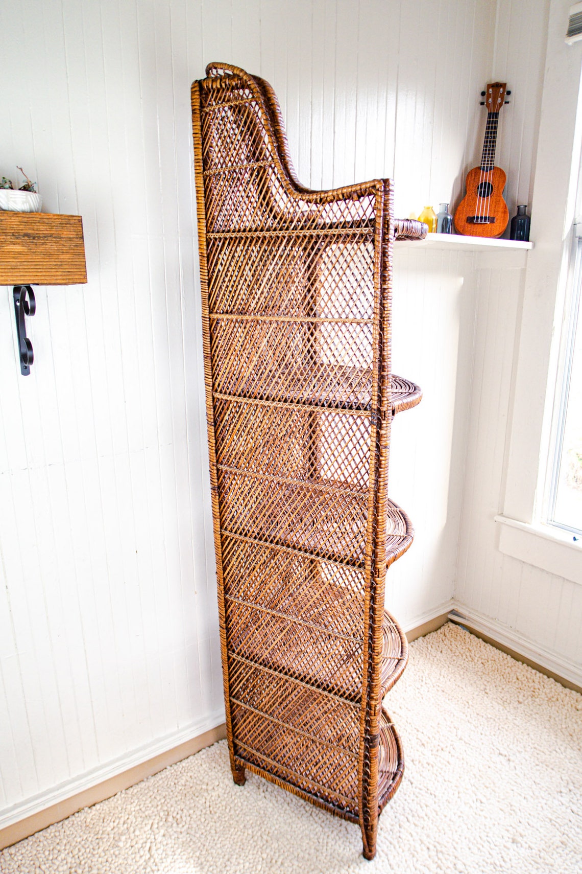 Boho Style Vintage Rattan Corner Shelf / Bookshelf Etsy