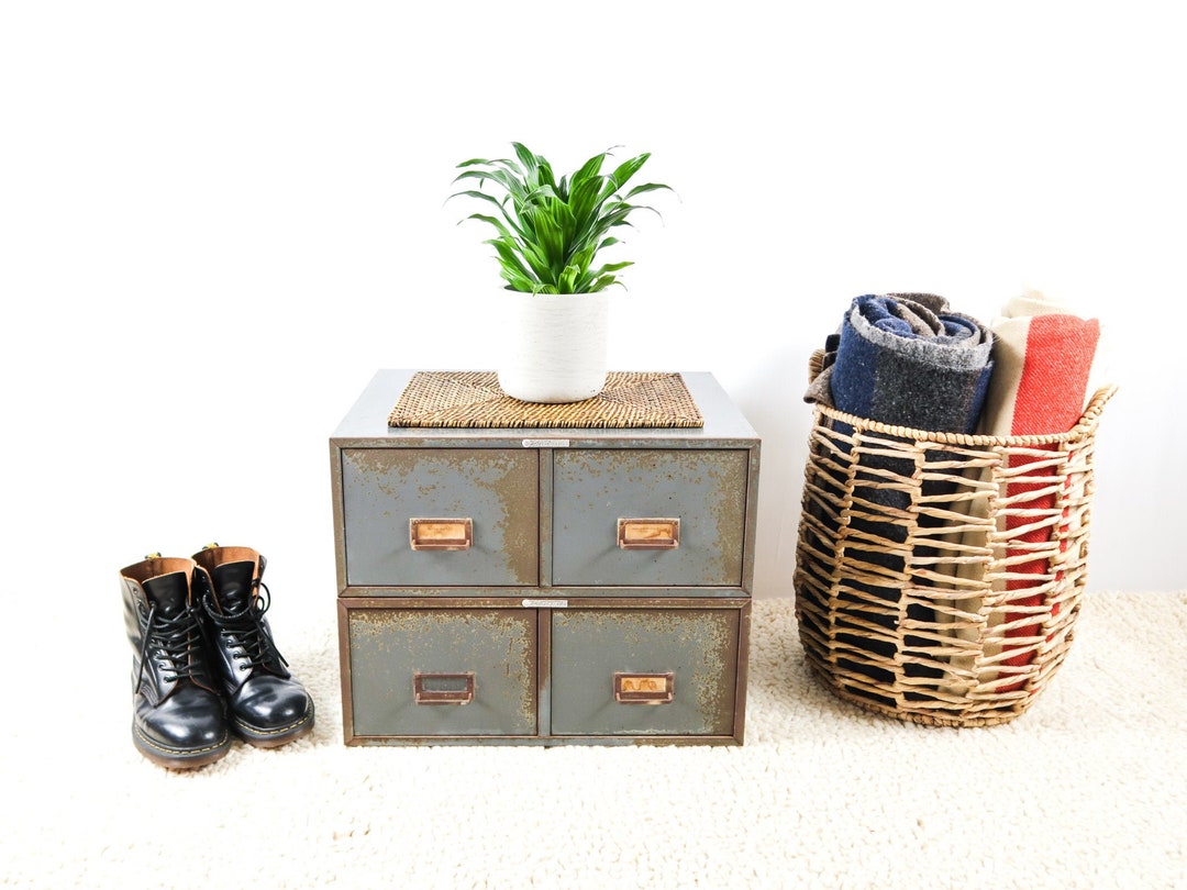 Vintage Blue Metal 4drawer Card Catalog Industrial Office