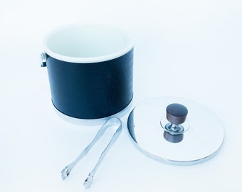 Kromex Black Textured Ice Bucket With Lid and Wood Handle, Vintage Party Bucket, Kitchen Decor Bucket