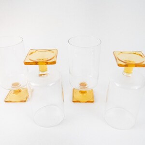 Retro Gold Base Cups, Vintage Amber Cups Set, Pedestal Drinking Glasses Tall Glasses (4)