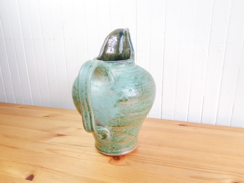 Swedish Farmhouse Pitcher, Ceramic Kitchen Vase, Retro Green Kitchen Island Decor, Vintage Flower Pot image 10