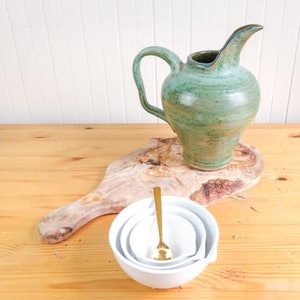 Swedish Farmhouse Pitcher, Ceramic Kitchen Vase, Retro Green Kitchen Island Decor, Vintage Flower Pot image 3