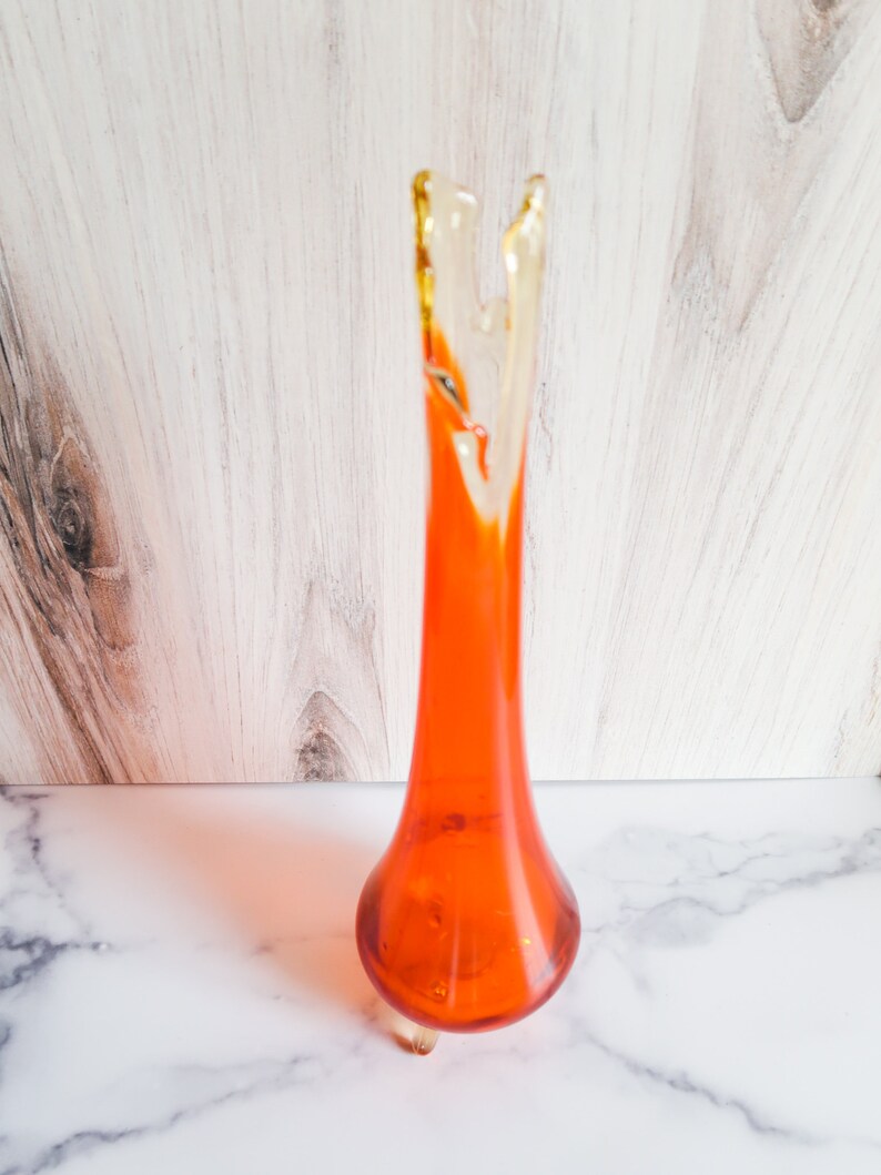 Sold Individually Mid Century Modern Viking Art Glass Orange Swung Stretch Vase
