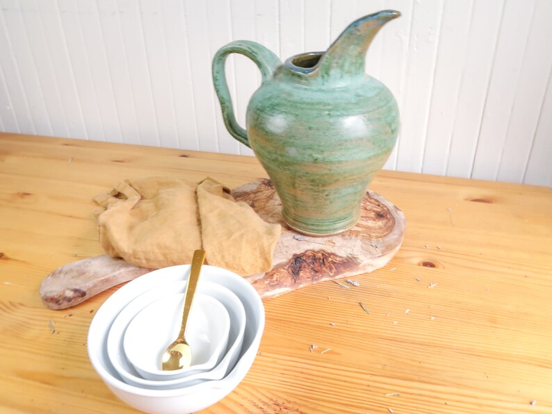 Swedish Farmhouse Pitcher, Ceramic Kitchen Vase, Retro Green Kitchen Island Decor, Vintage Flower Pot image 9