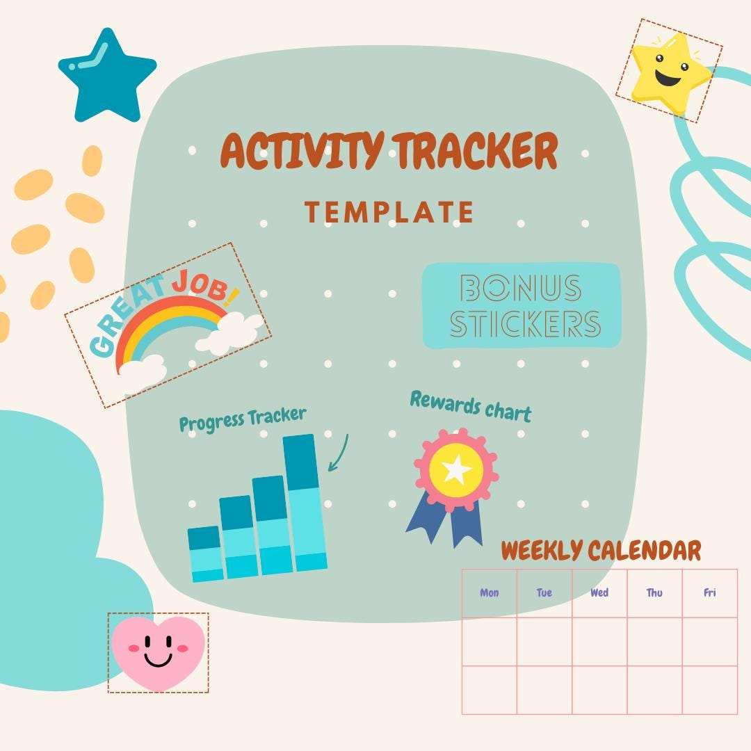 Printable Activity Tracker - Bonus Stickers With Weekly Calendar - Fun ...